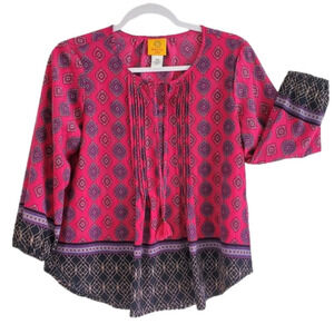 RUBY Rd Boho Peasant  Deep Pink flowy sleeve blouse. Size PS LIKE NEW
